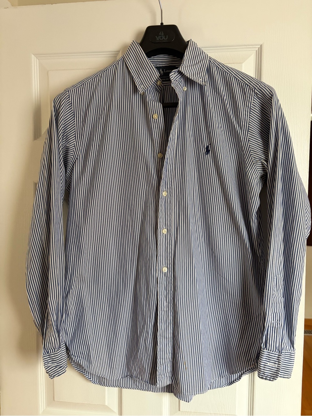 Vintage Ralph Lauren Mens Striped Button Down Shirt Blue White Medium 15.5 34